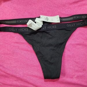 Gilly Hicks Black Ribbed Thong with Logo Waistband